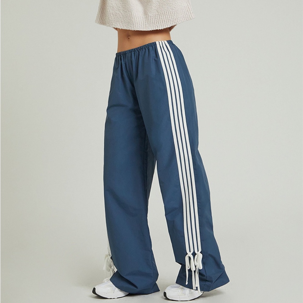 Navy Wide Leg Track Pants